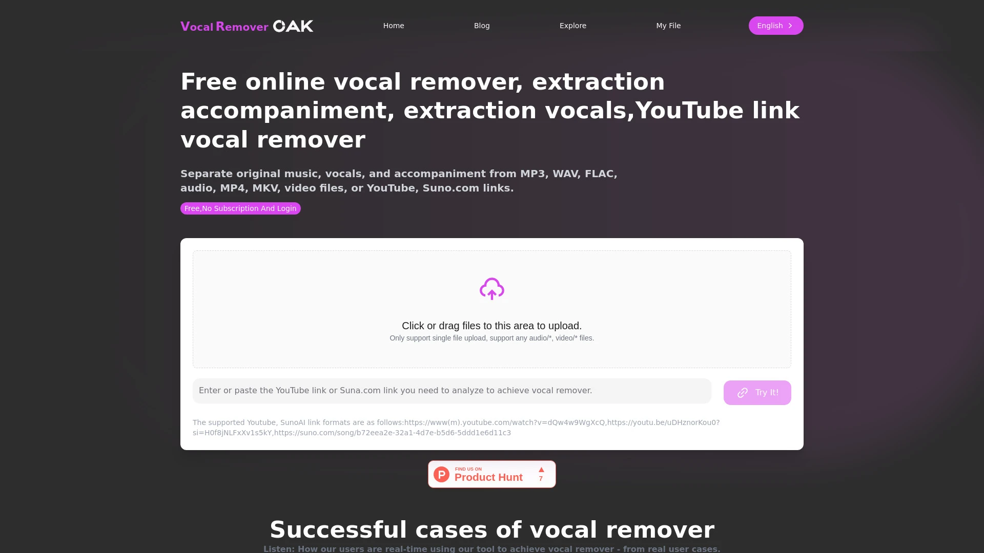 Free Online Vocal Remover website preview