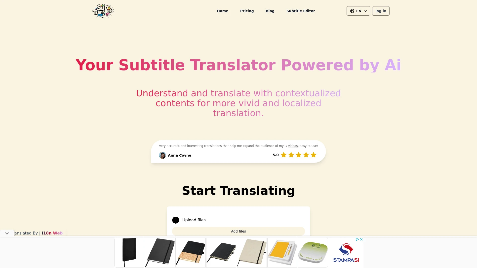 SubTranslateAI.com website preview