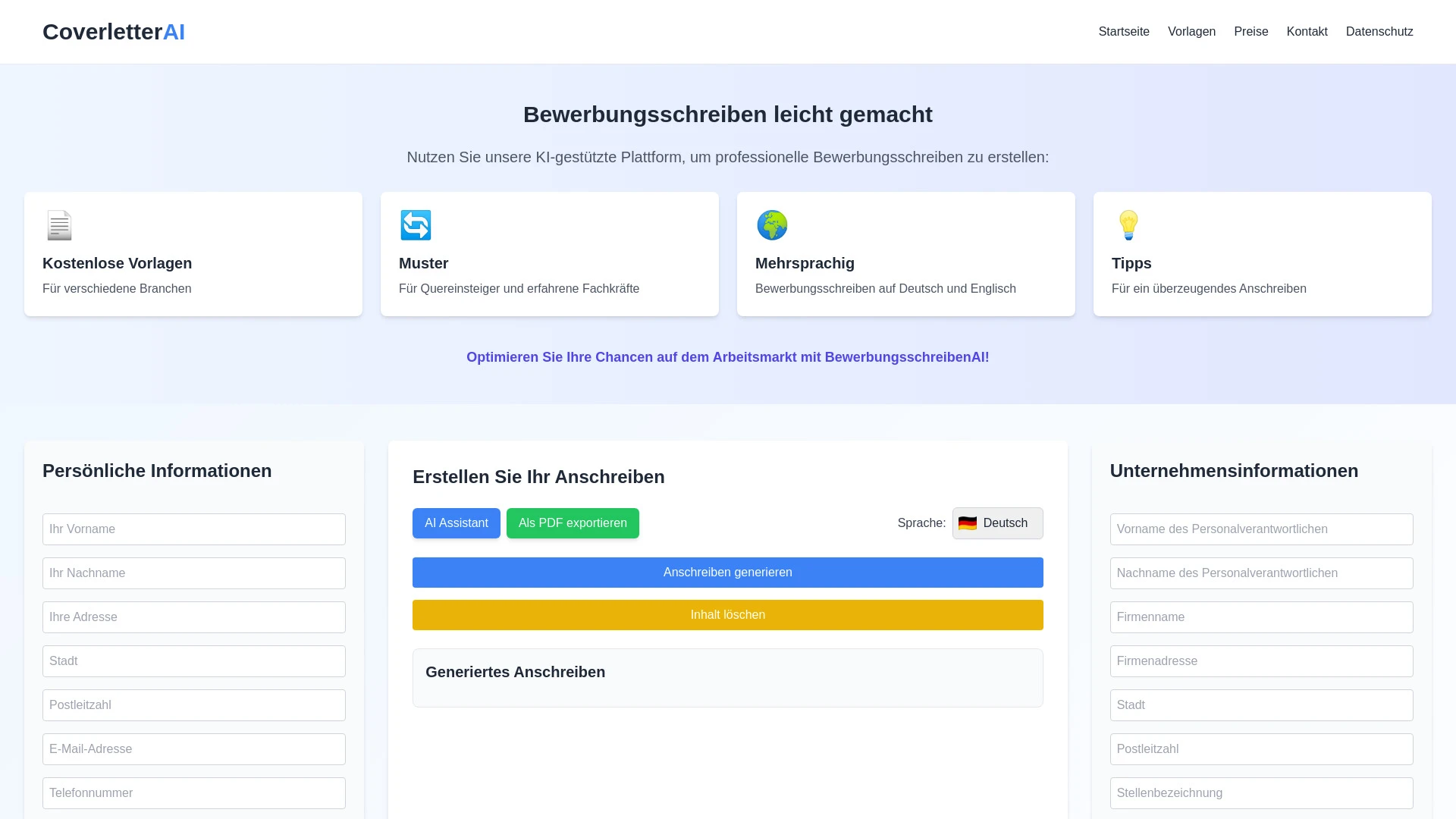 BewerbungsschreibenAI website preview