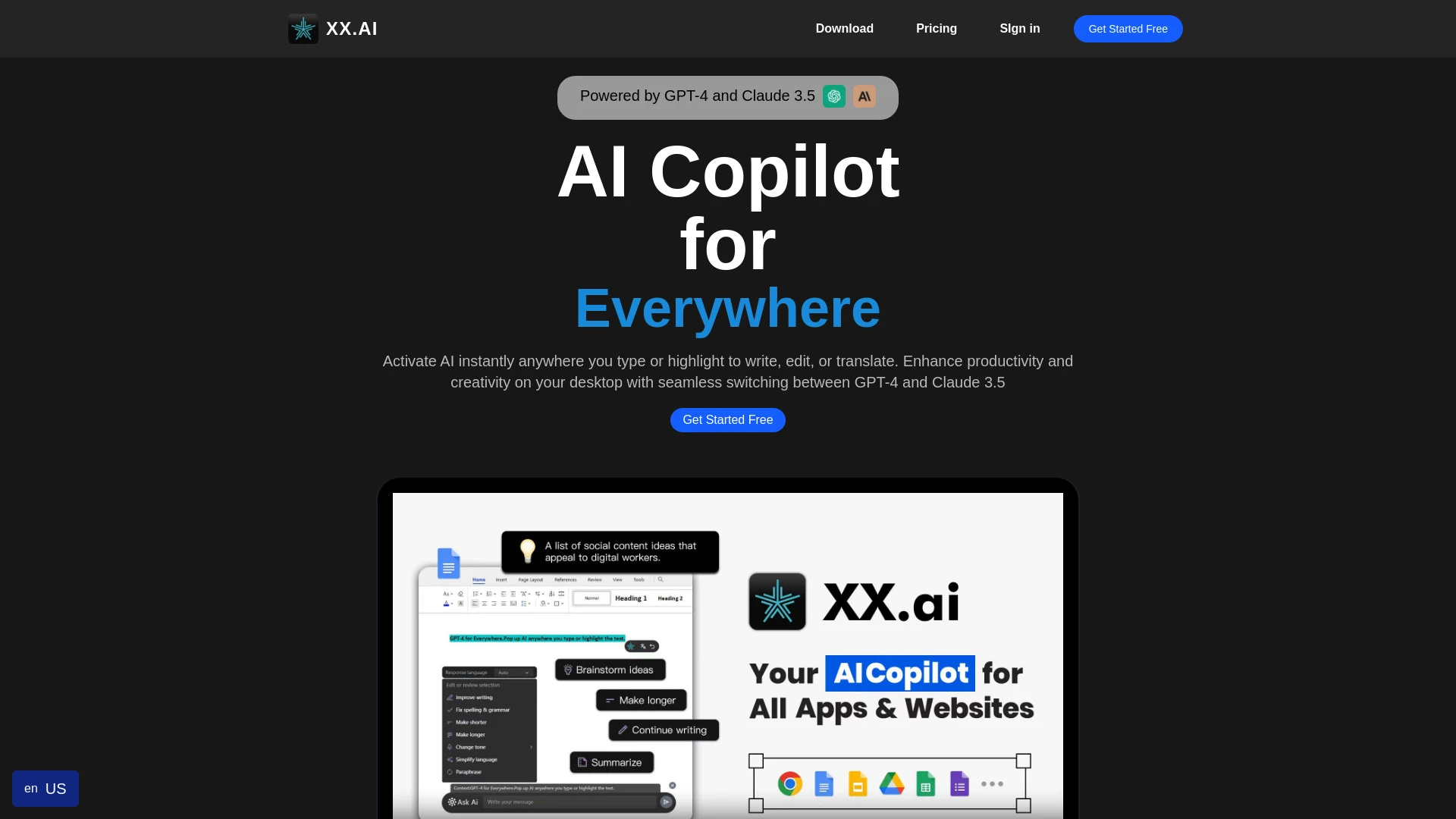 XX.AI website preview