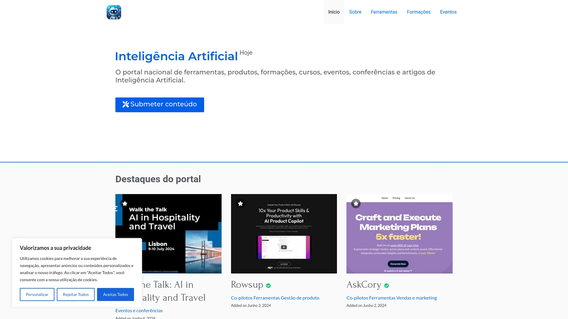 Inteligência Artificial Hoje website preview