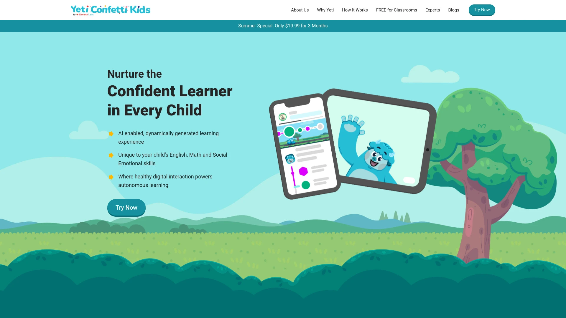 Yeti Confetti Kids website preview
