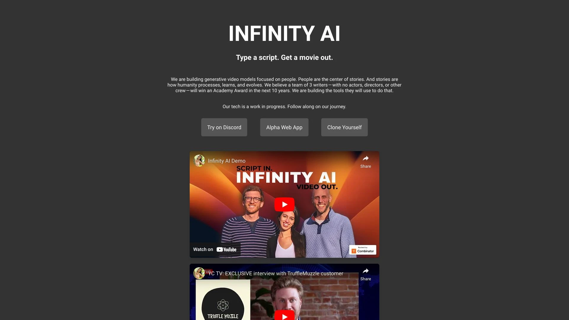 Infinity AI website preview