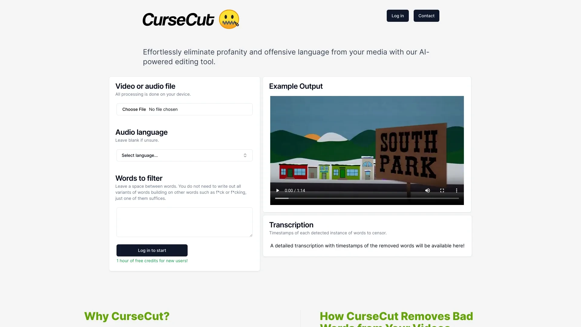 CurseCut website preview