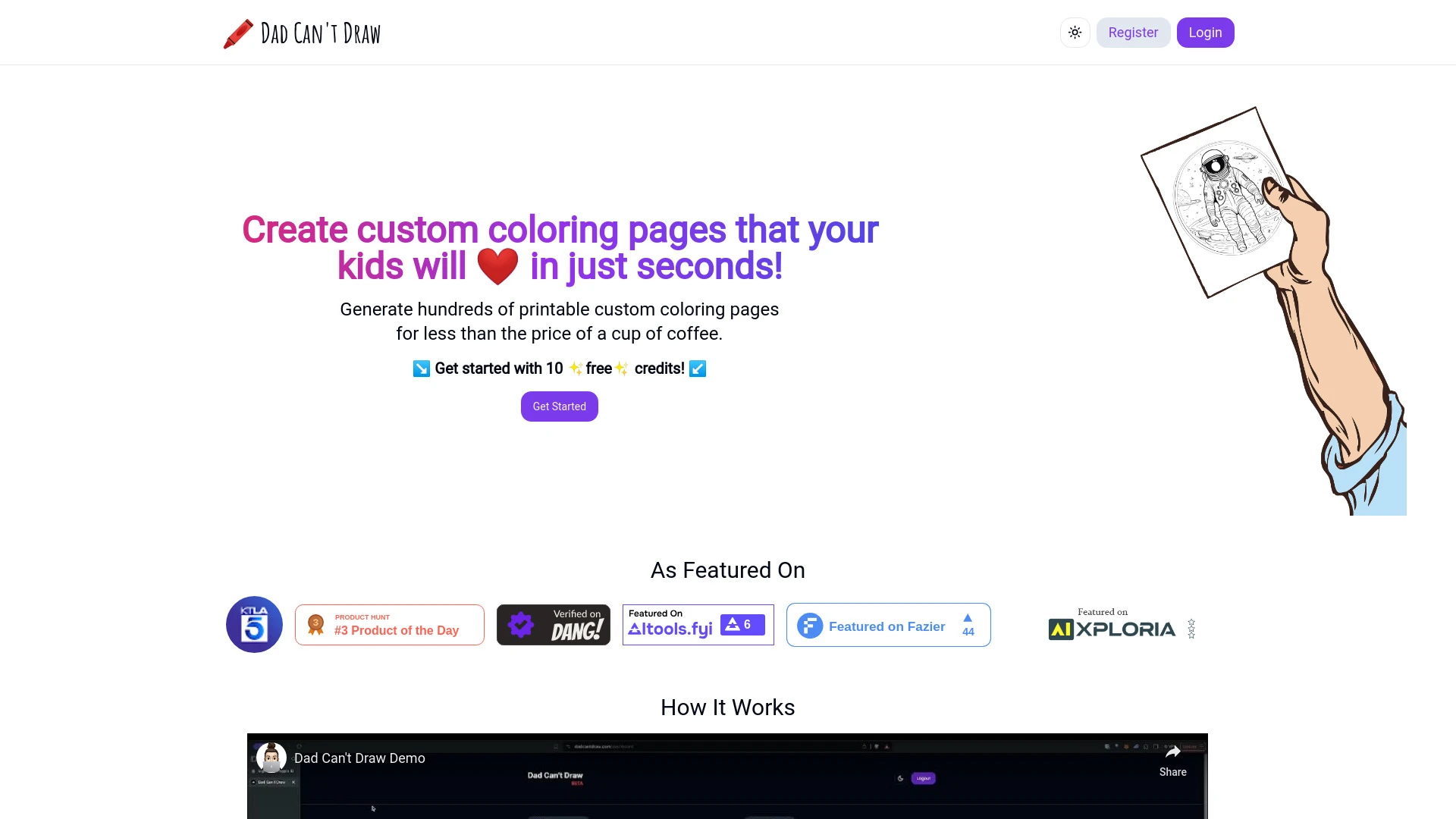 Dad Can't Draw - AI Coloring Pages for Kids website preview