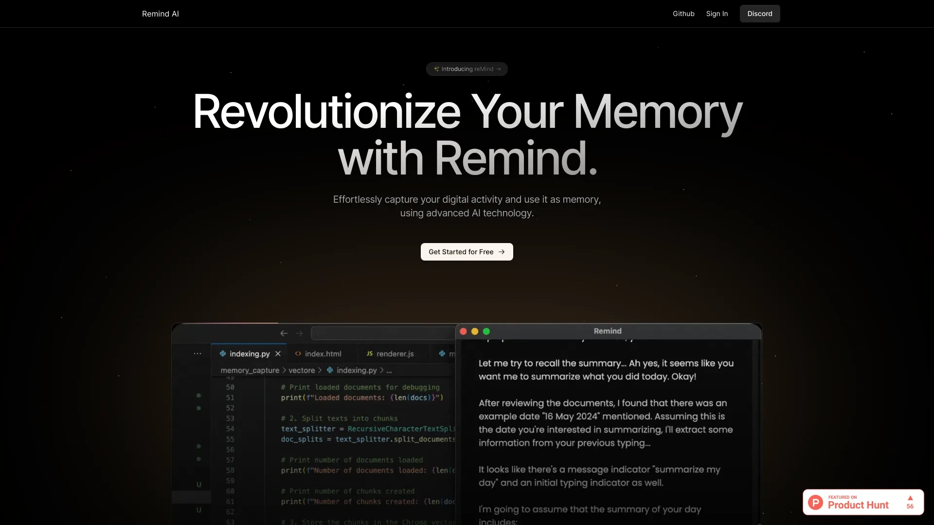 reMind website preview