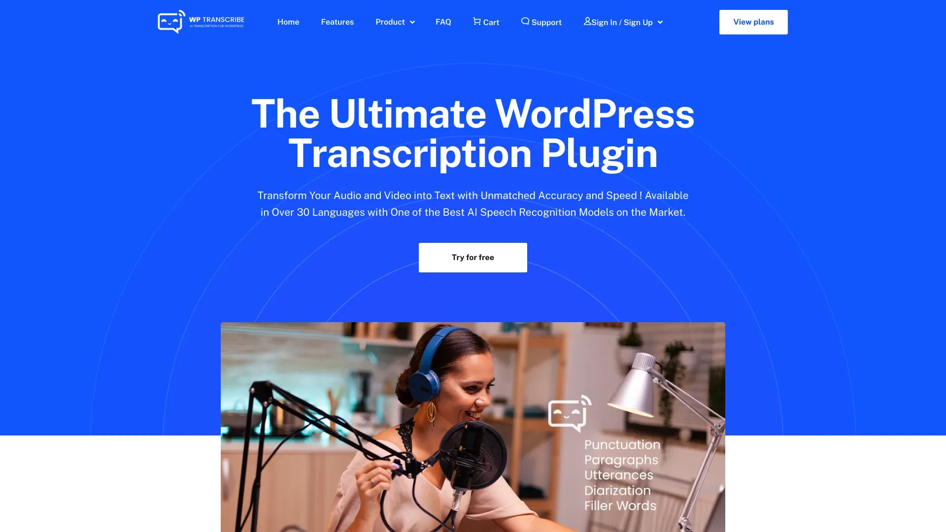 WordPress Transcribe AI website preview