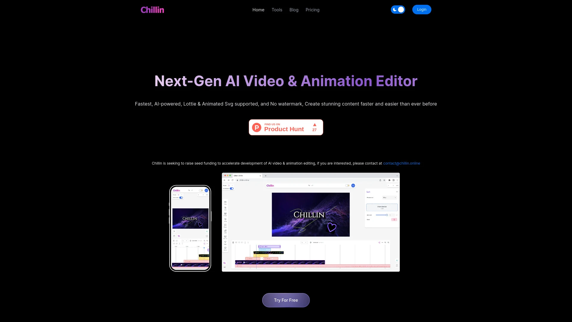 Chillin - Next-Gen AI Video & Animation Editor website preview