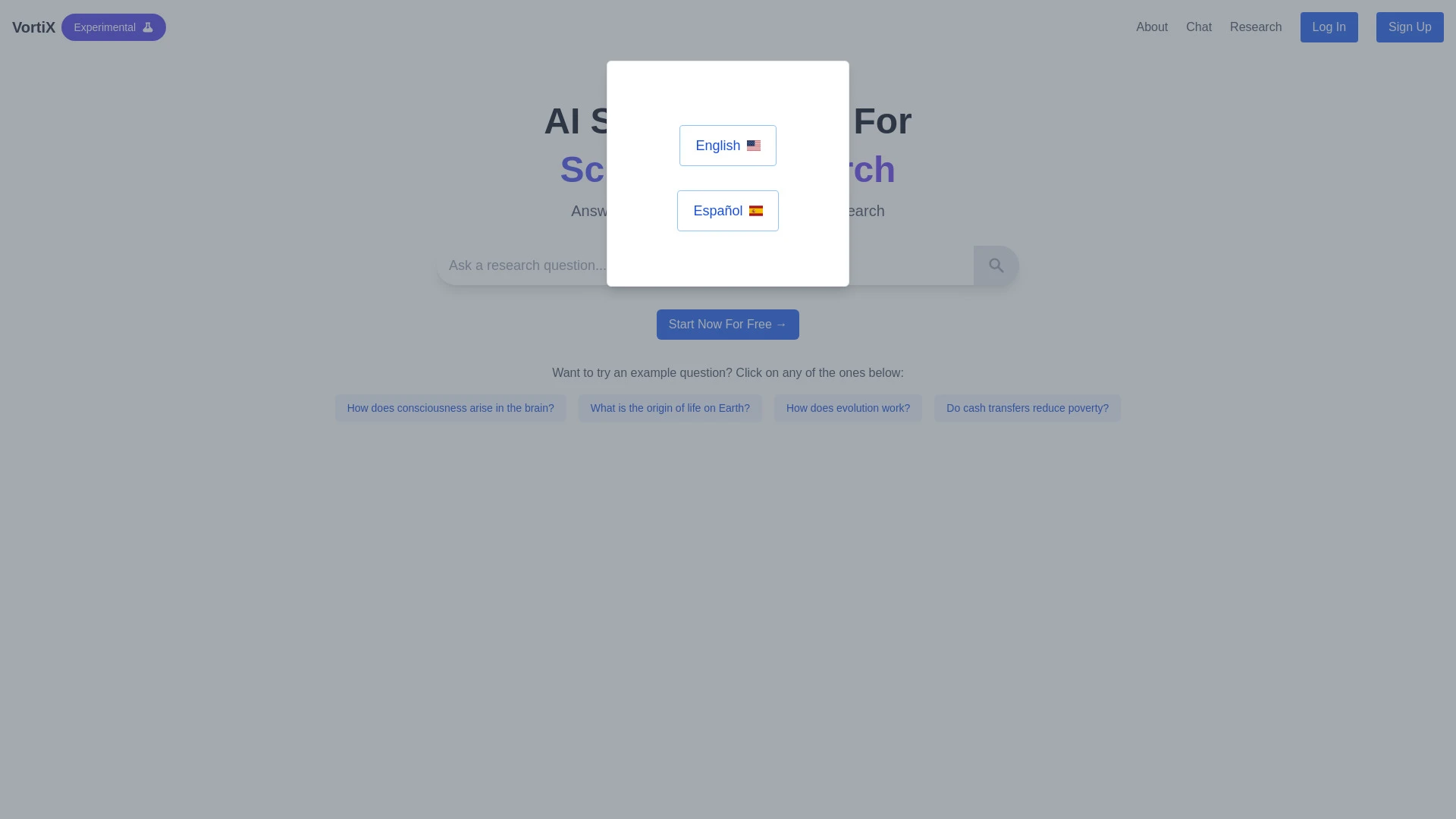 Vortex AI Search Engine website preview