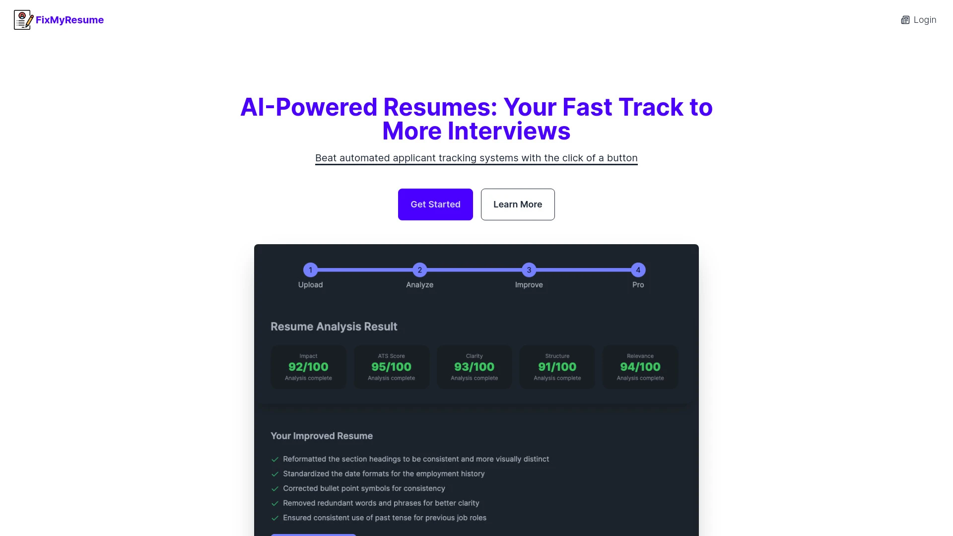 FixMyResume AI website preview