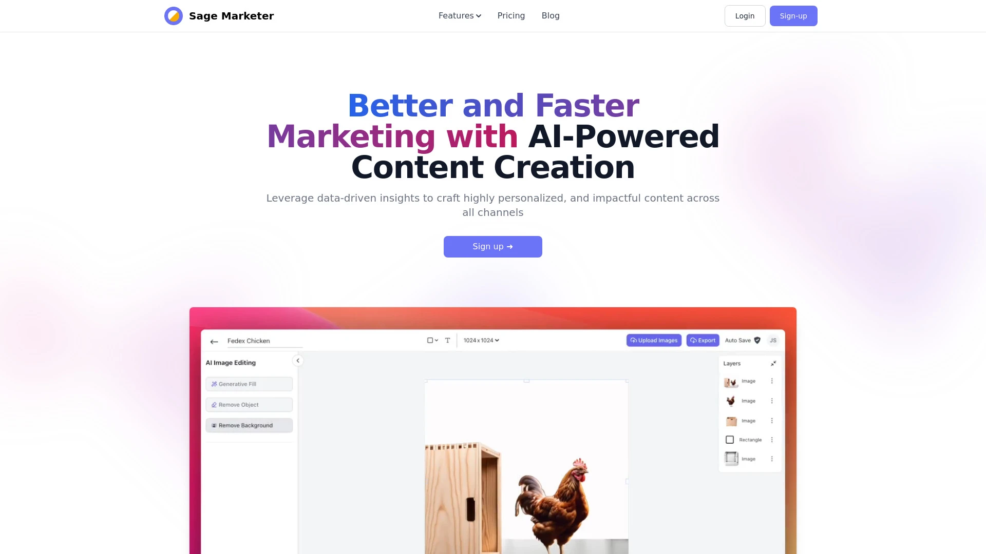 Sage Marketer Data-Driven AI Content Generation website preview