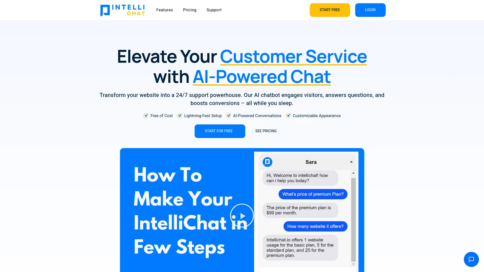 IntelliChat website preview