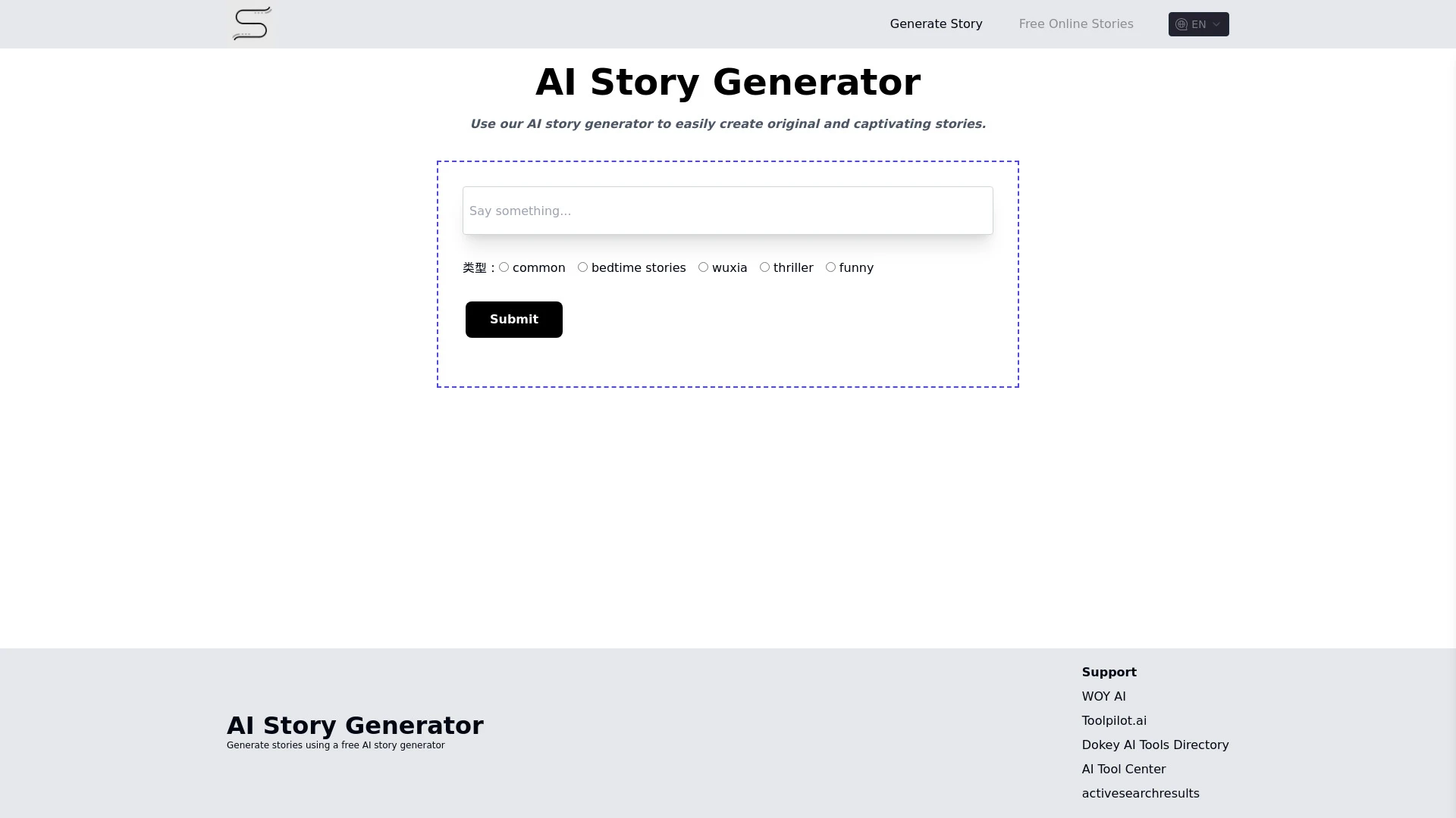 AI Story Generator website preview