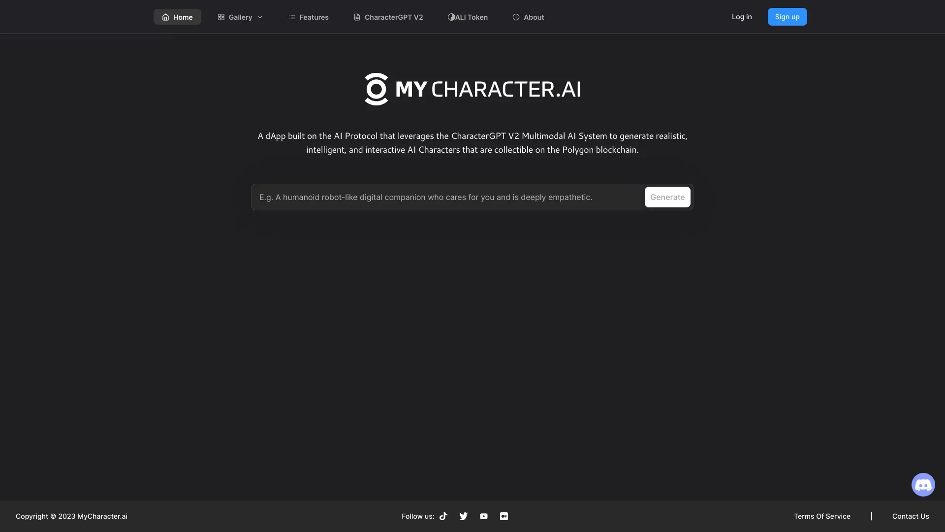 MyCharacter.AI website preview