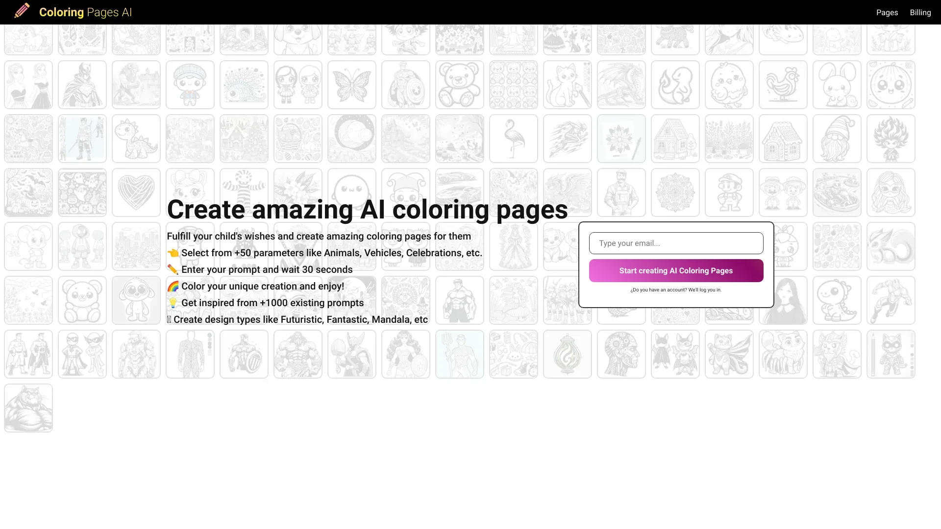 Coloring Pages AI website preview