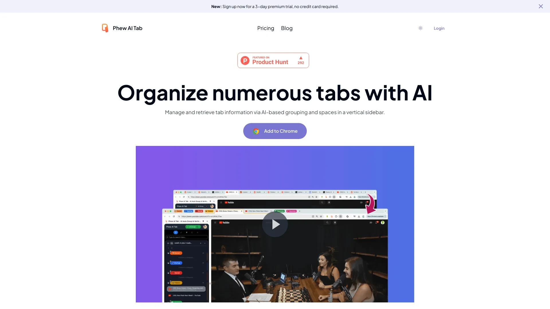 Phew AI Tab website preview