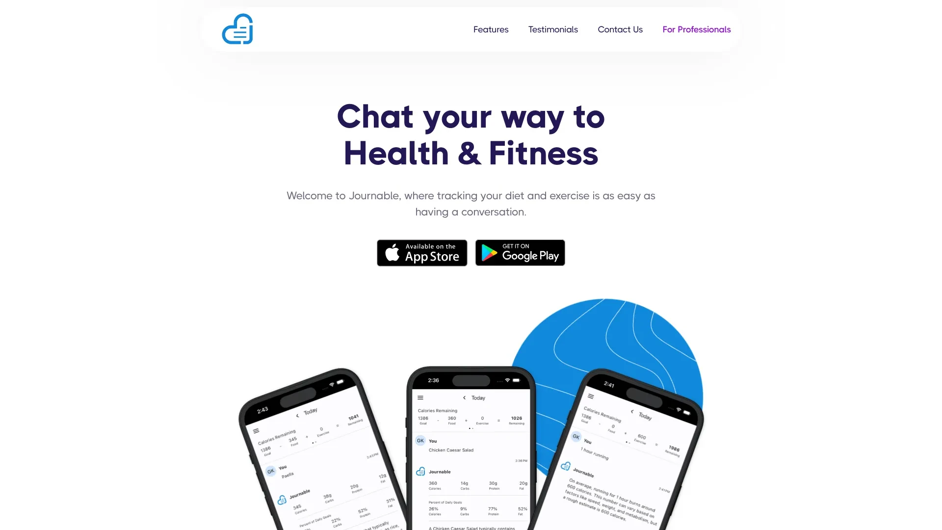 Journable - Food and Fitness Journal website preview