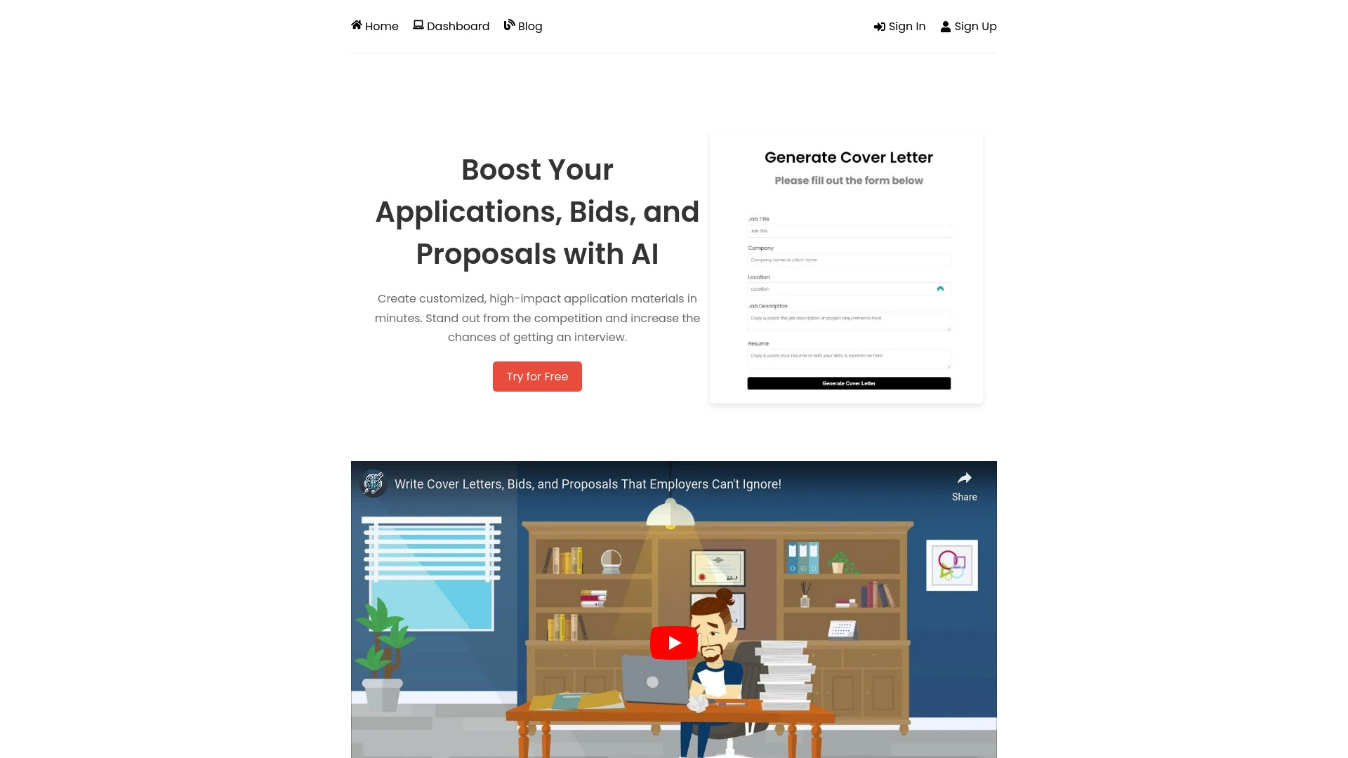 AI Application Assistant website preview