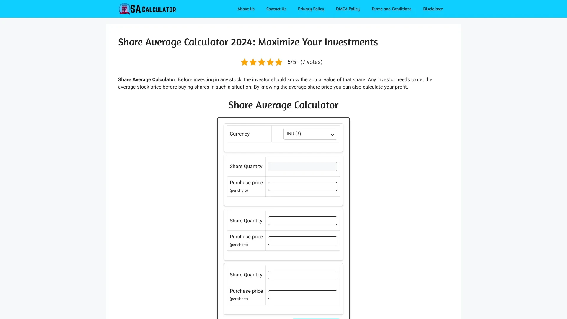 Share Average Calculator website preview