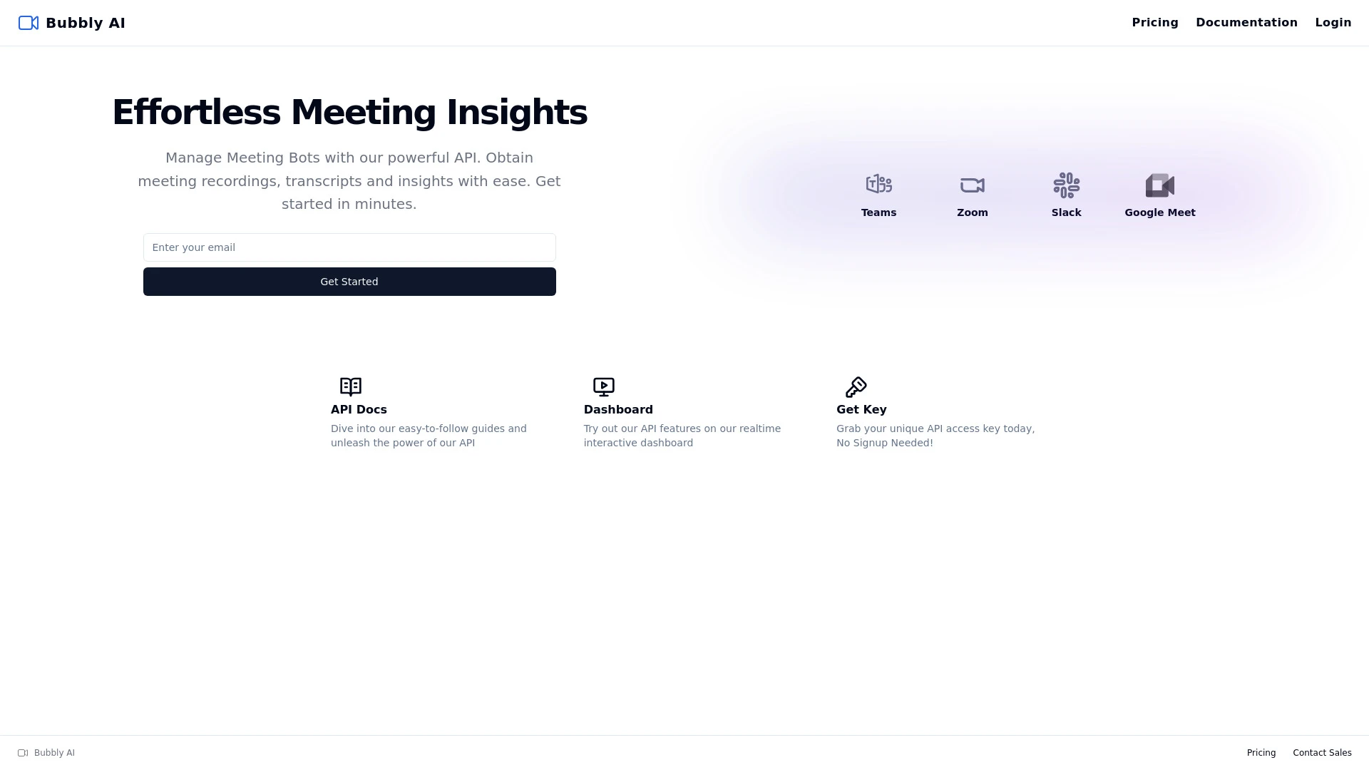 Bubbly Meeting Api website preview