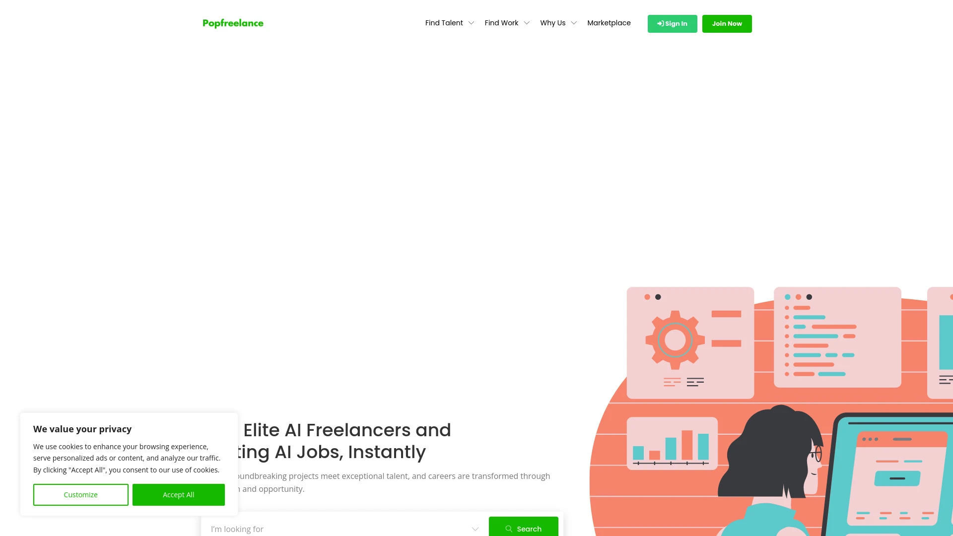 Popfreelance - AI Freelance Marketplace website preview