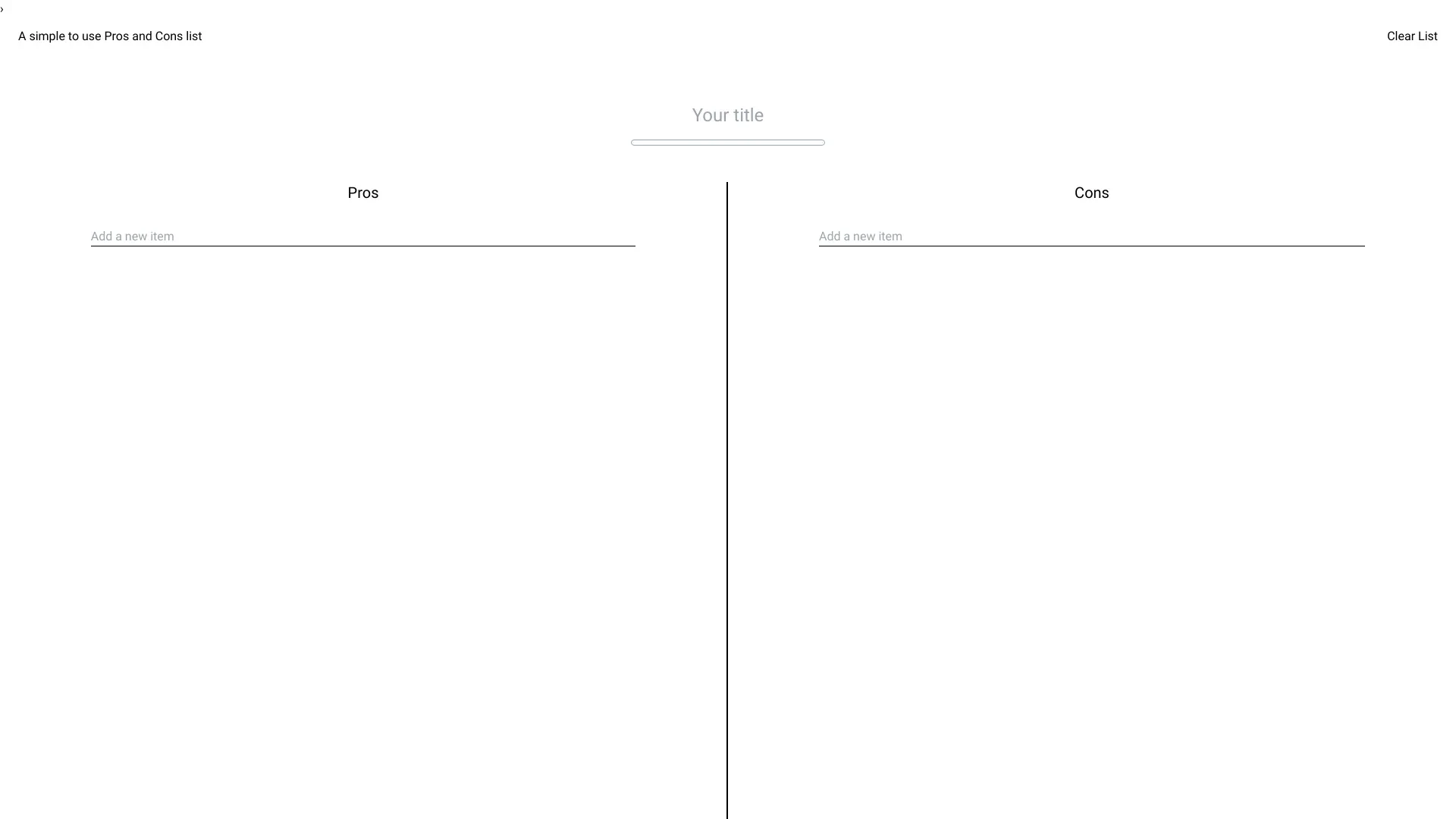 Pros and Cons List website preview