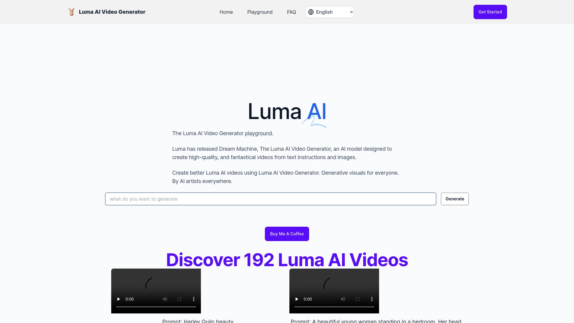 Luma AI Video Generator website preview