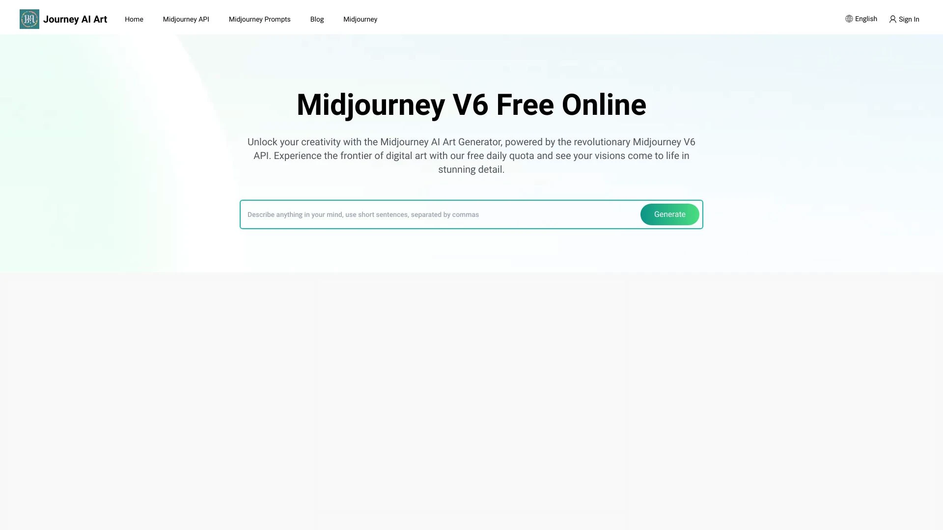 Midjourney Art AI website preview