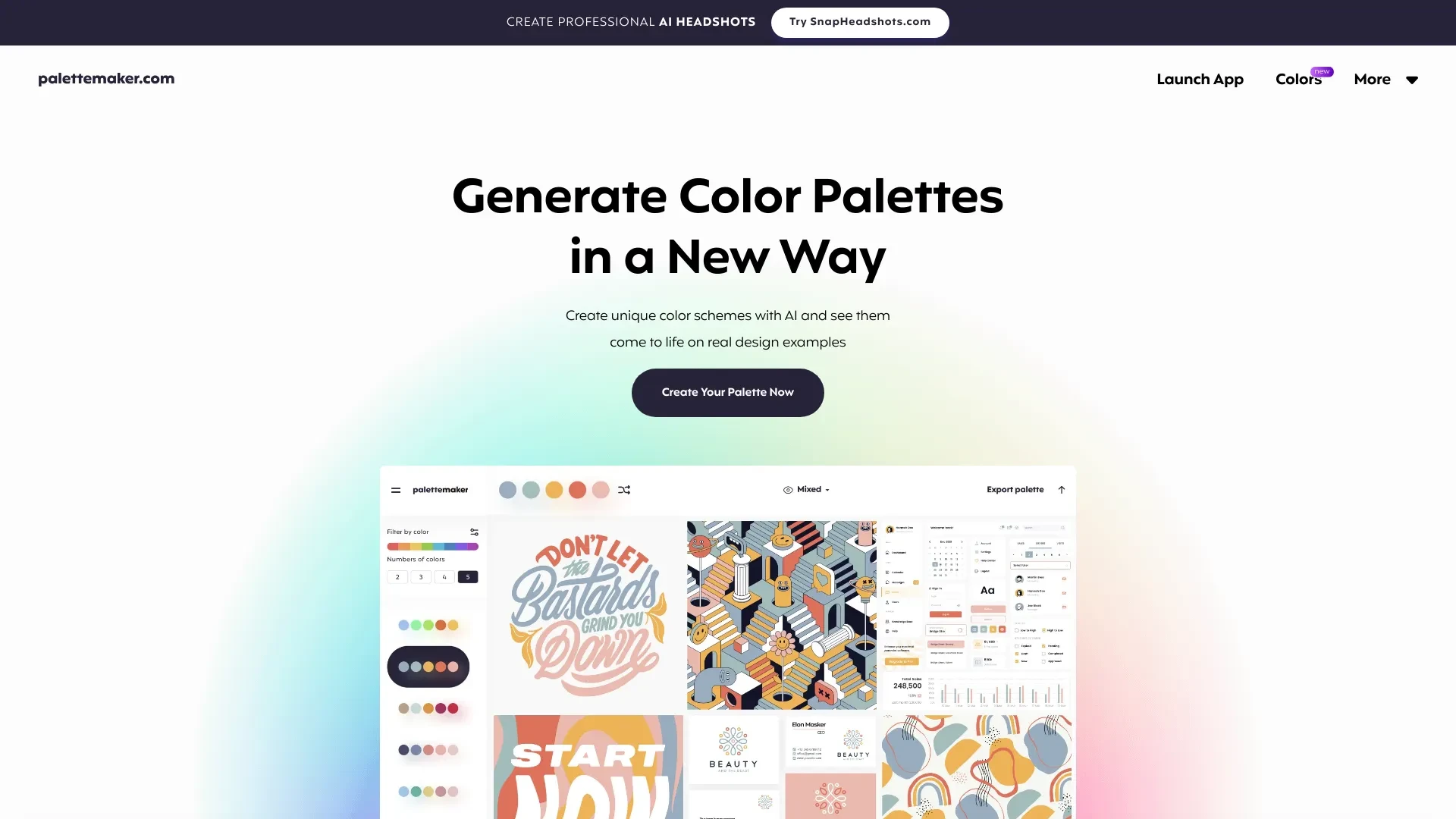 AI Color Palette Generator website preview