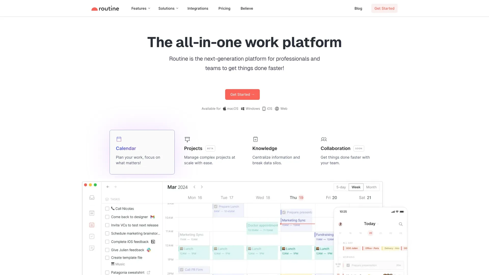 Routine | The Most Advanced Calendar for Productive People website preview