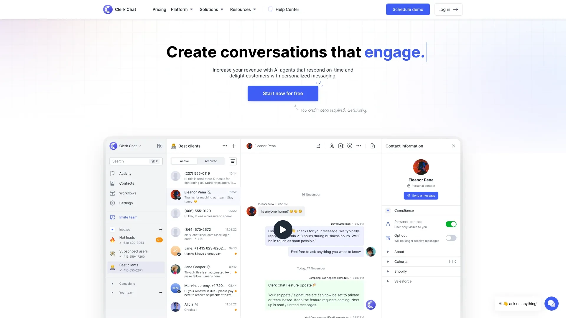Clerk Chat website preview