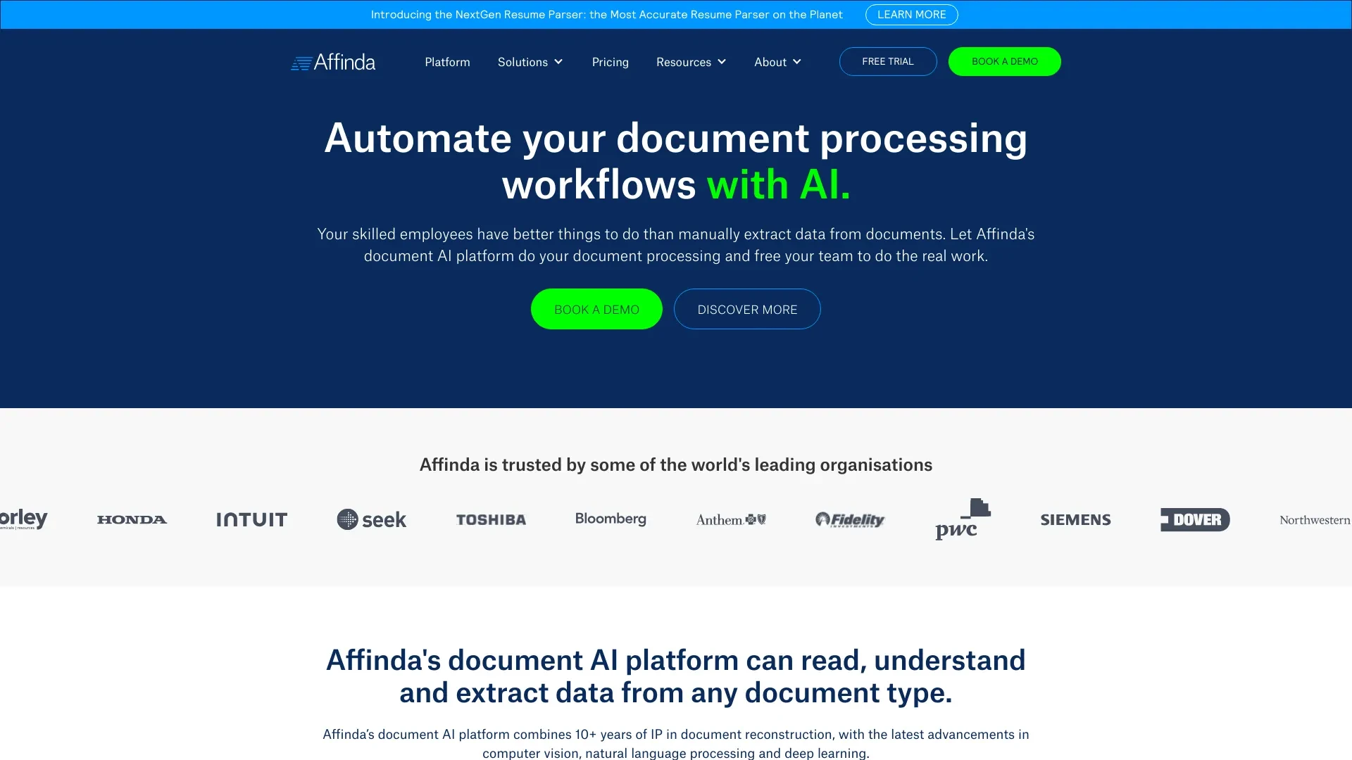 Affinda website preview