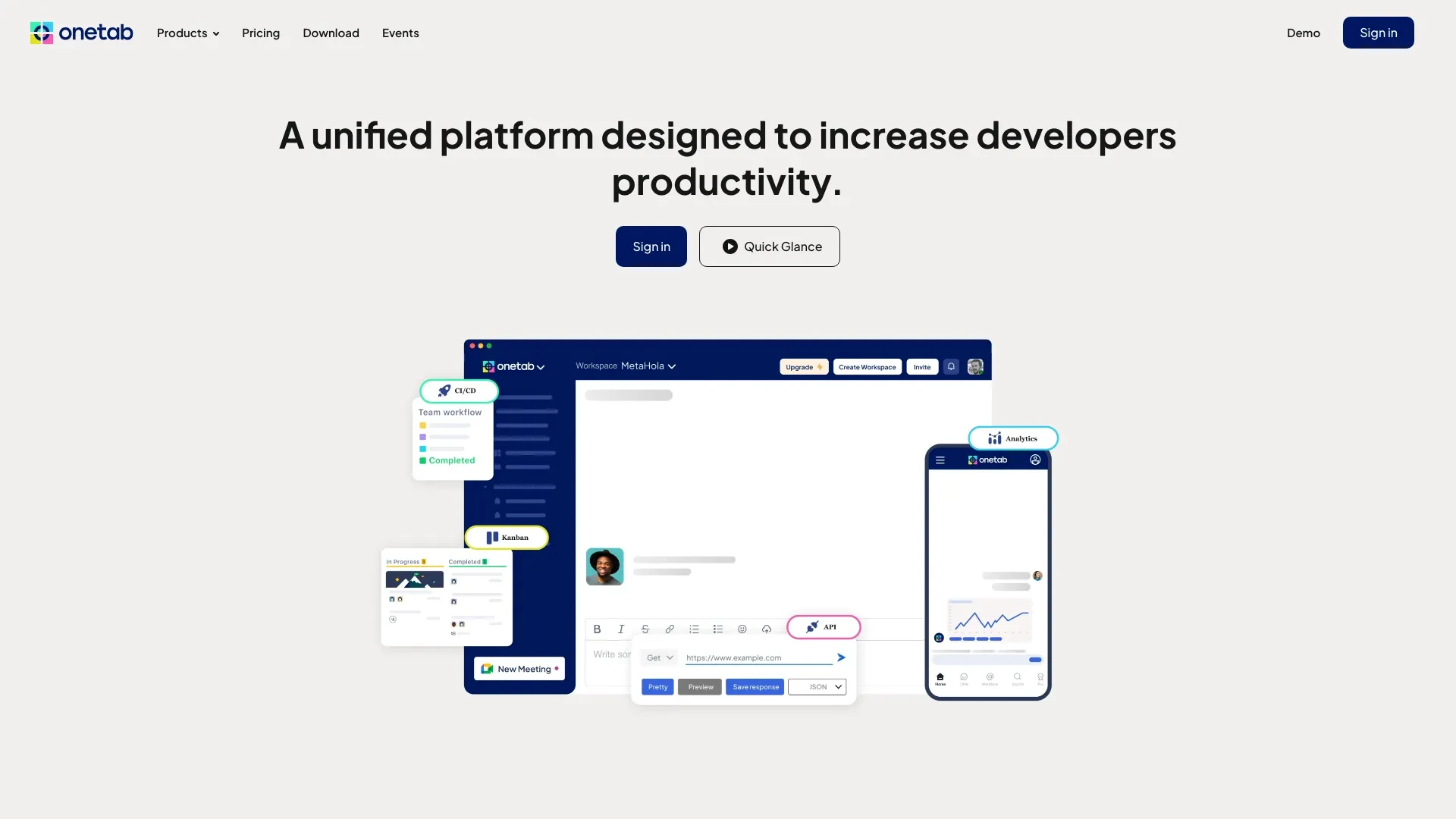 Onetab website preview