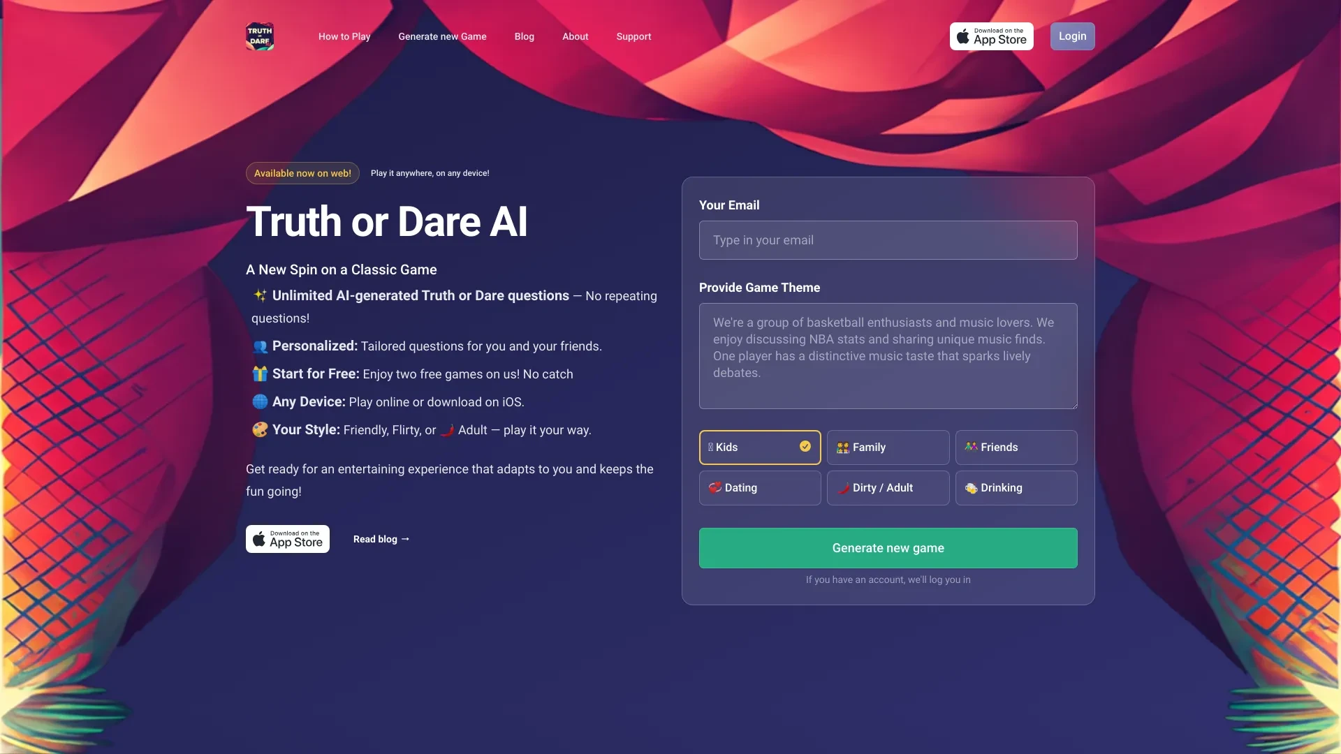 Truth or Dare AI website preview