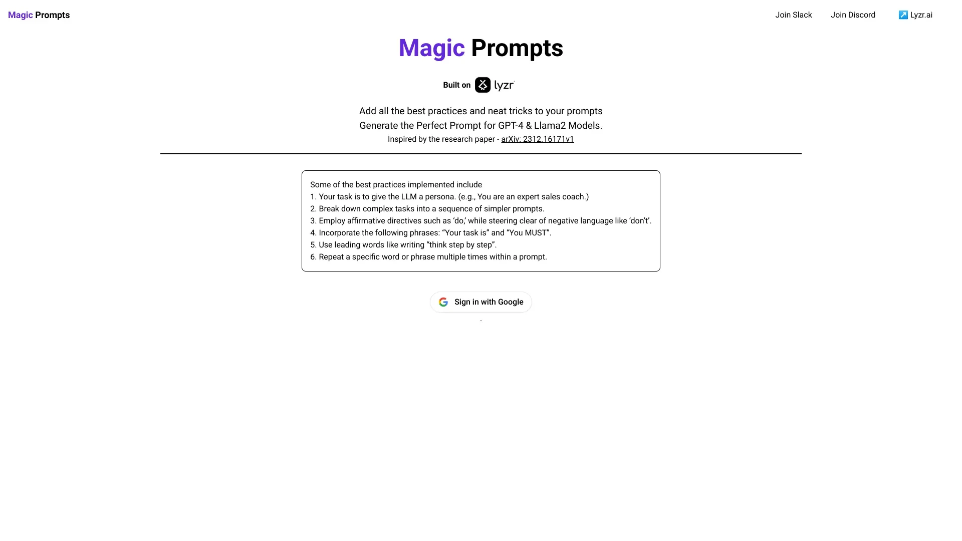 Magic Prompts website preview