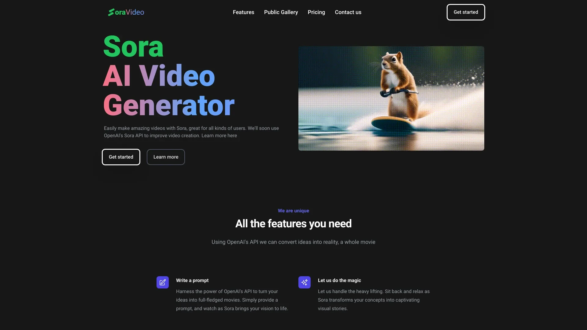 Sora Video AI website preview