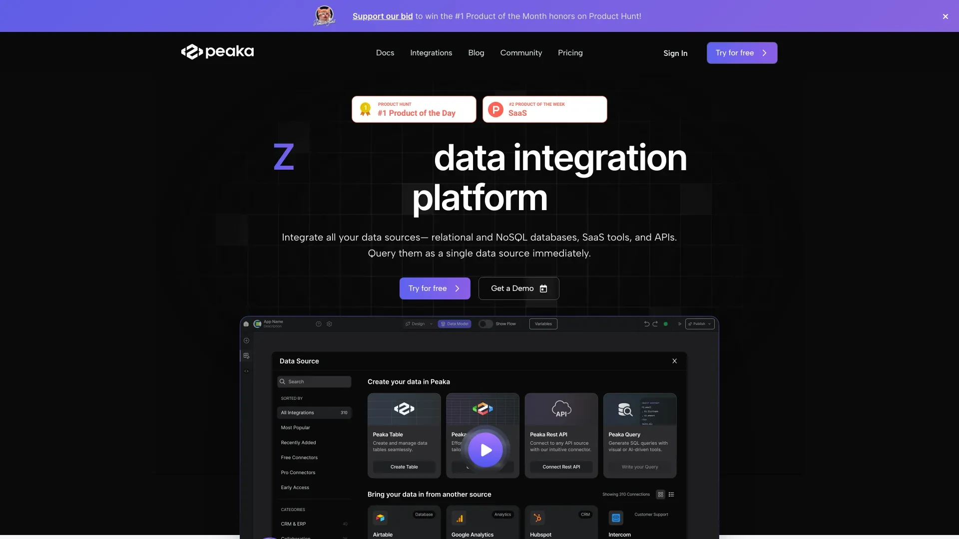 Peaka Data Integration Platform website preview