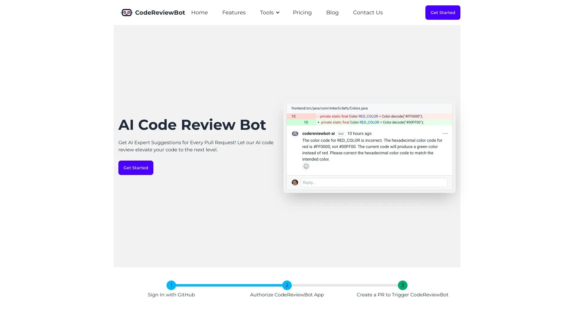 CodeReviewBot website preview