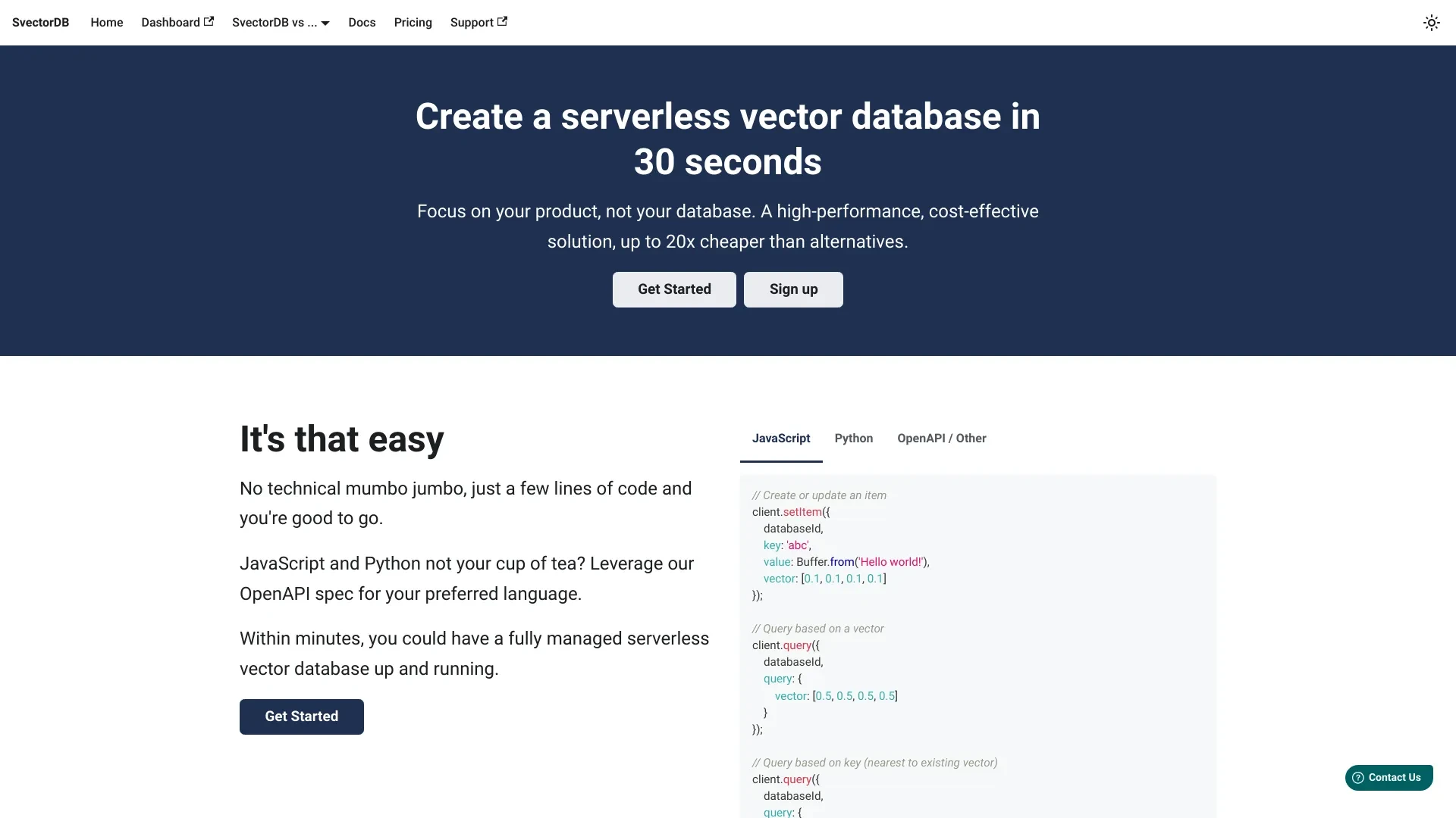 SvectorDB website preview