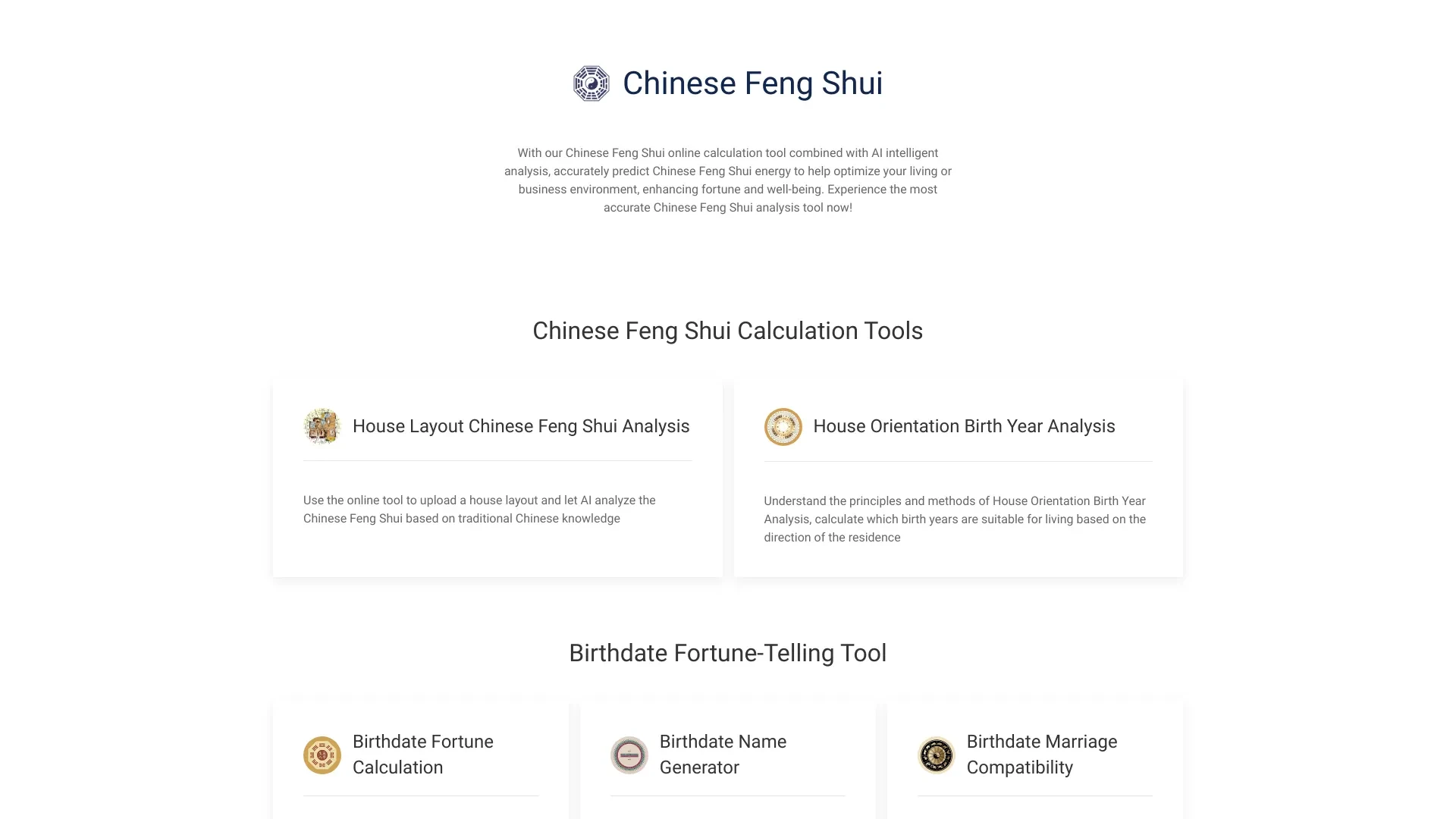 Chinese Feng Shui Online Calculation Tool website preview