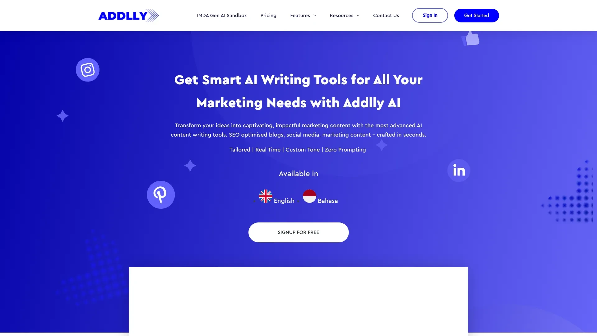 Addlly AI website preview