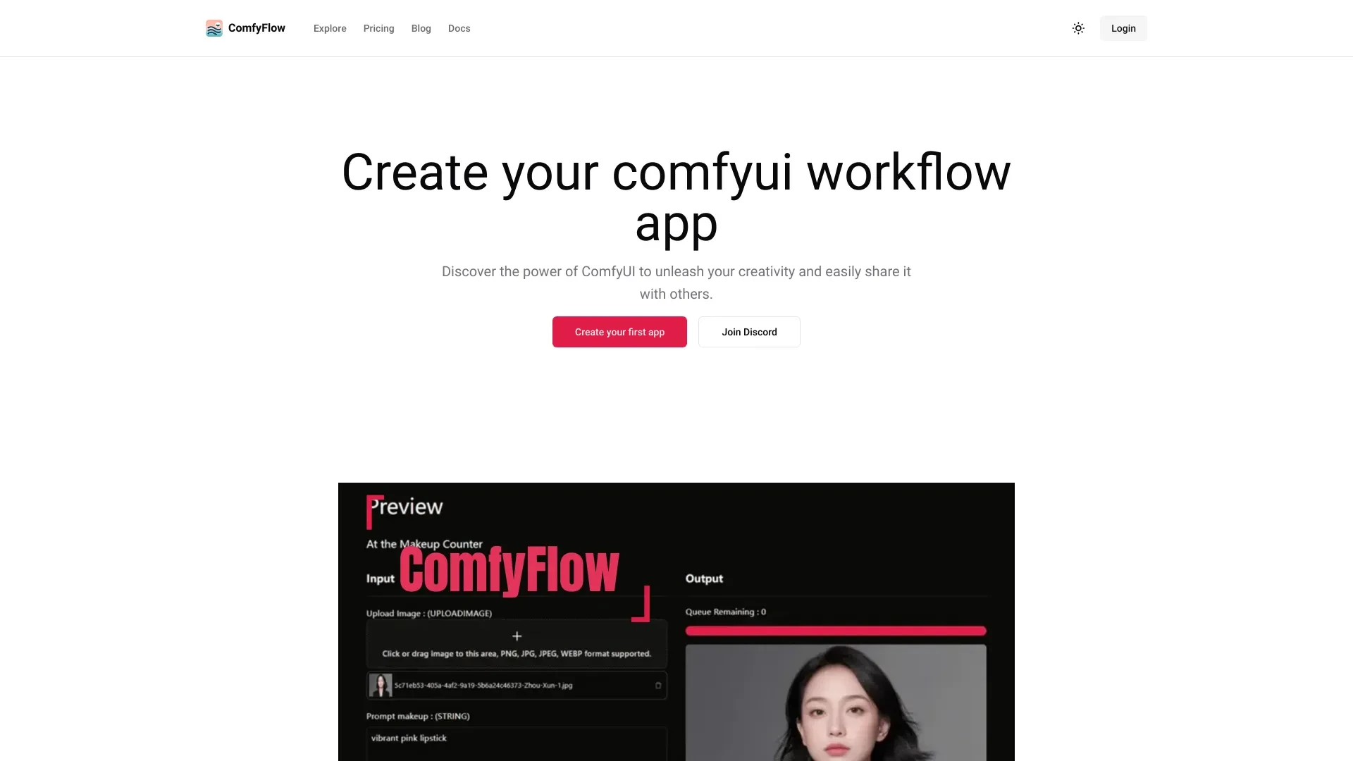 ComfyFlow website preview