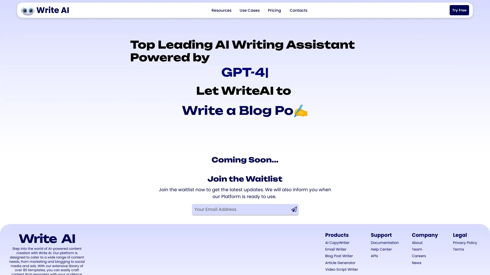 WriteAI.me website preview