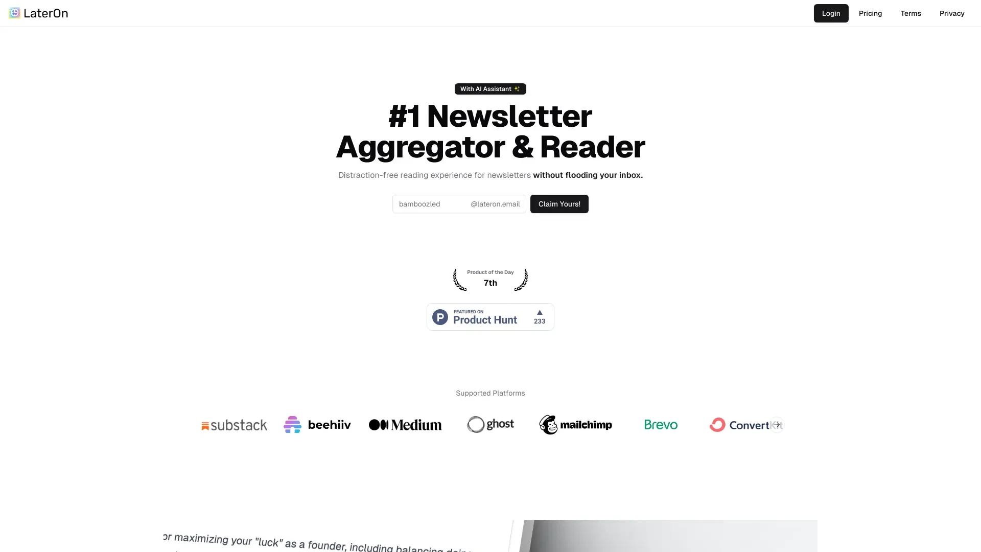 LaterOn website preview