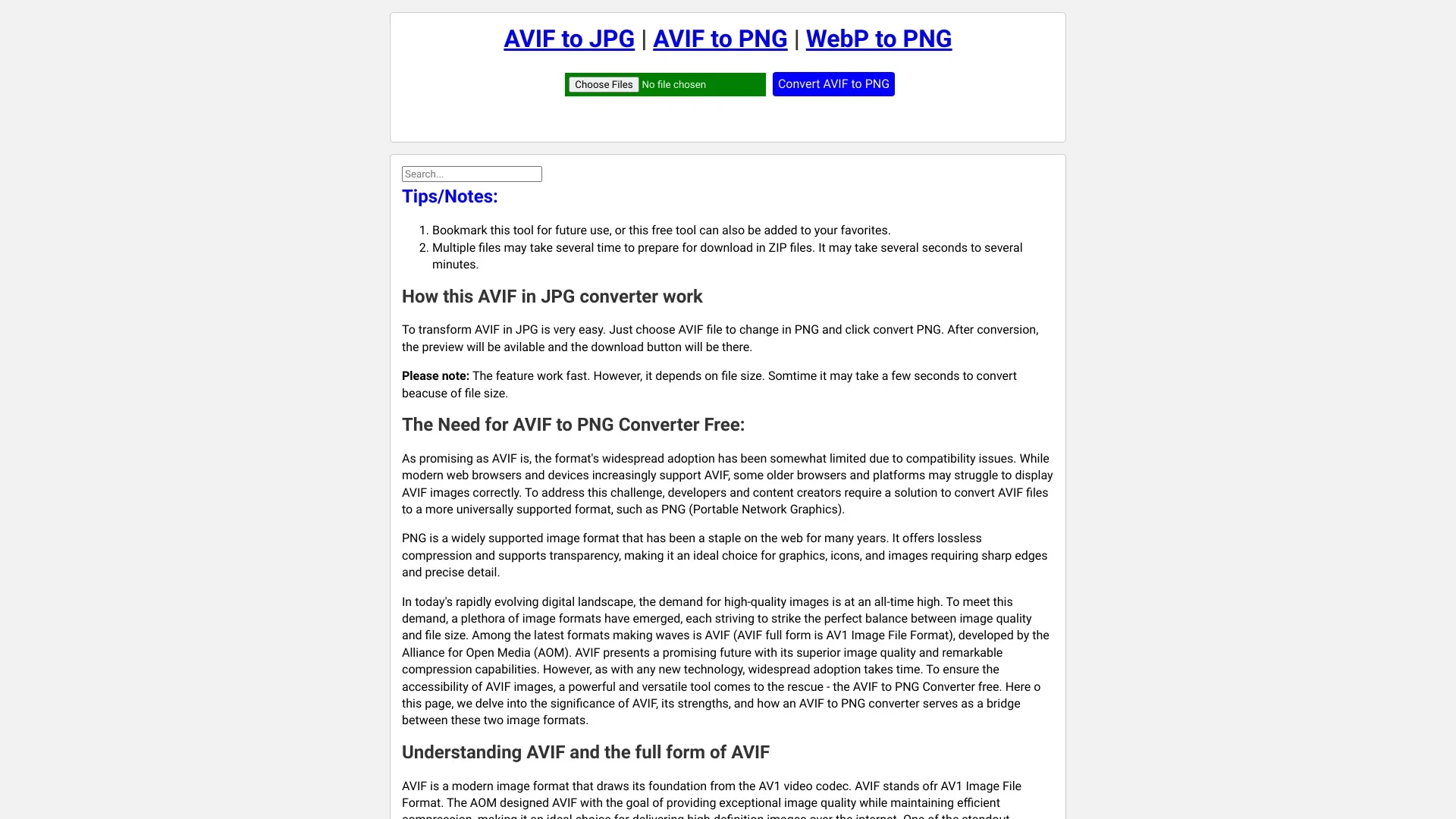 AVIF to PNG Converter website preview