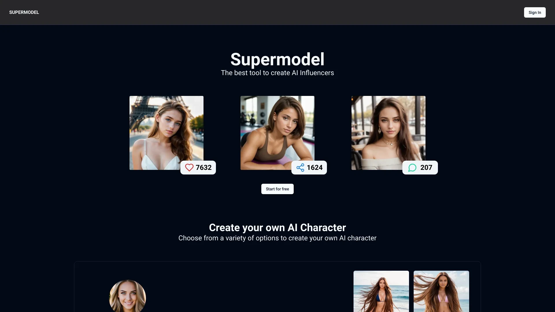 SupermodelsAI website preview