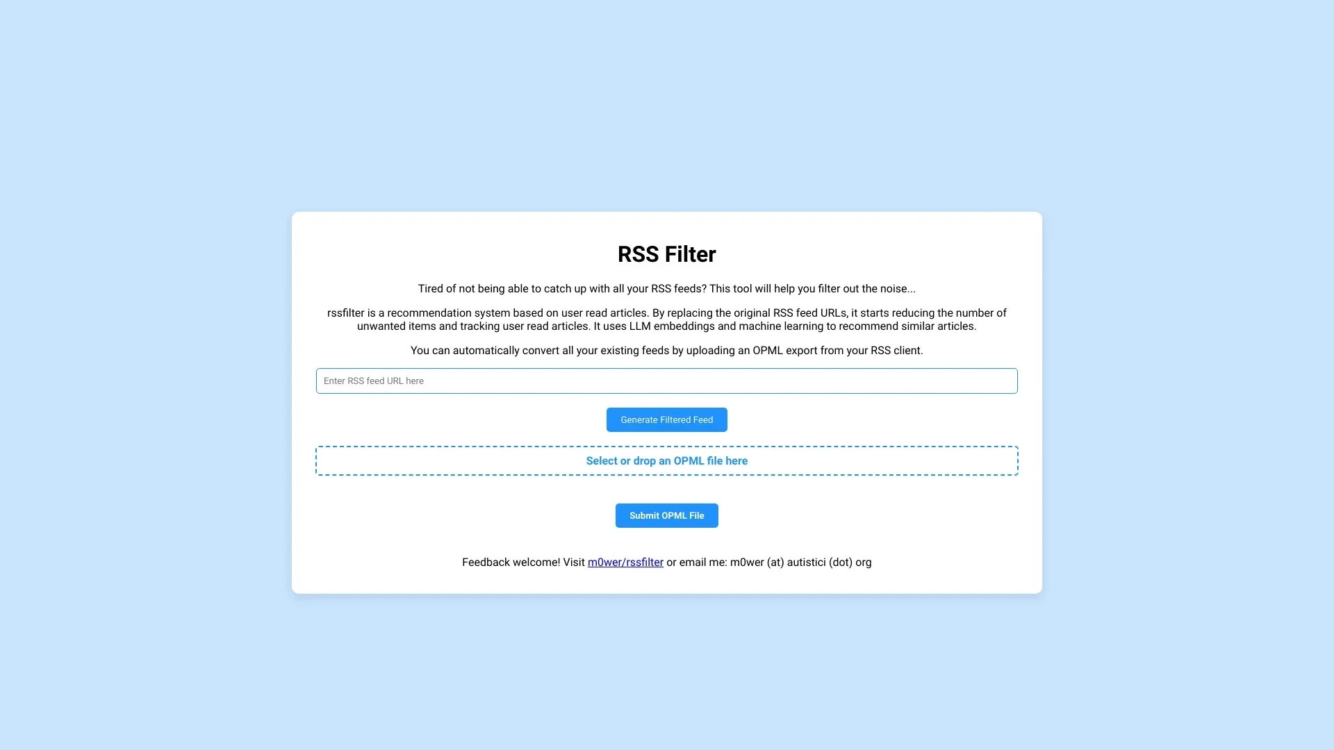 RSS Filter website preview