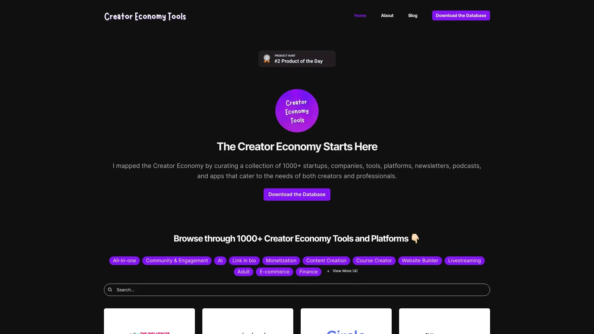 Creator Economy Tools website preview