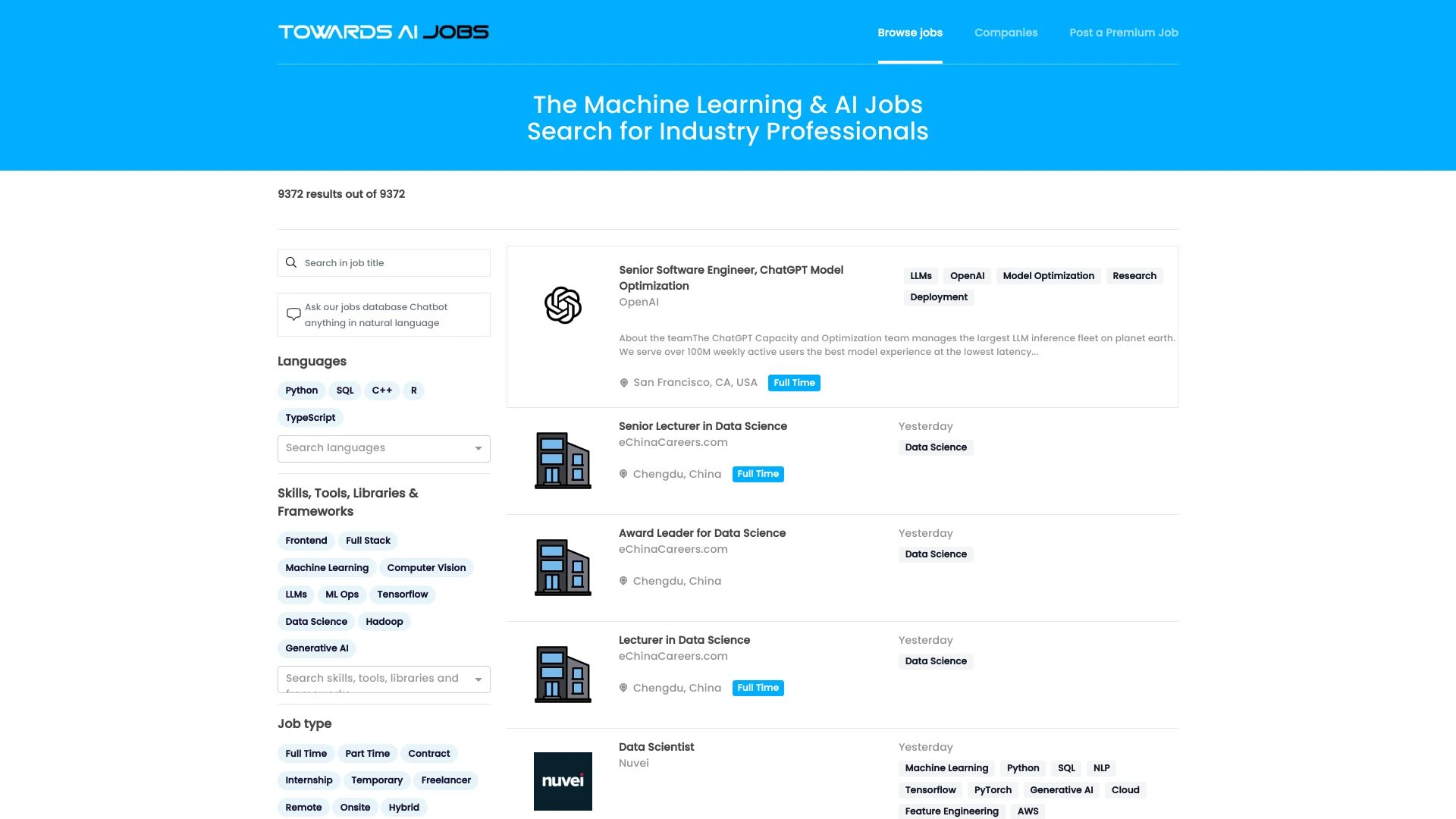 Jobs Search for ML Professionals with LLM/RAG Chat Model website preview