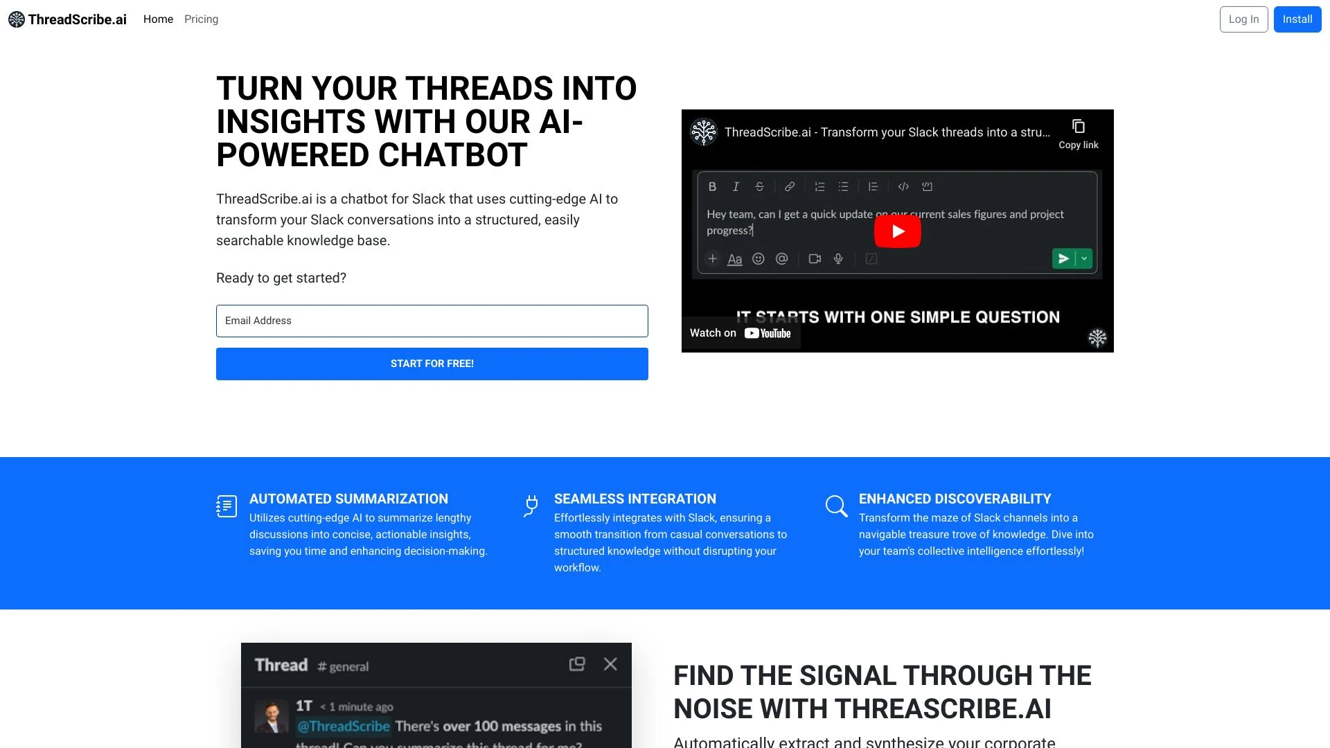 ThreadScribe.ai website preview